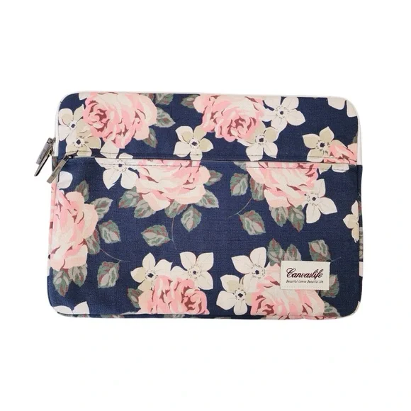 CANVASLIFE Blue Floral Laptop Zip Sleeve Case Roses Pink Tablet Pocket Computer - Picture 3 of 11